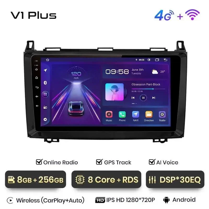 Radio Android do Mercedes-Benz W169 W245 B200 Sprinter W906 Vito W639 CarPlay Android Auto 4G WiFi GPS DSP