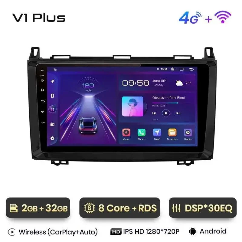 Radio Android do Mercedes-Benz W169 W245 B200 Sprinter W906 Vito W639 CarPlay Android Auto 4G WiFi GPS DSP