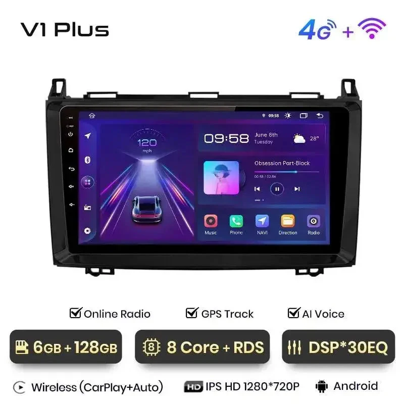 Radio Android do Mercedes-Benz W169 W245 B200 Sprinter W906 Vito W639 CarPlay Android Auto 4G WiFi GPS DSP