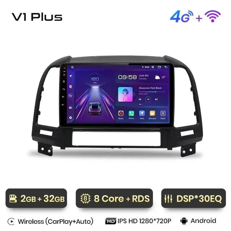Radio Android do Hyundai Santa Fe II (2006-2012) CarPlay Android Auto 4G WiFi GPS DSP