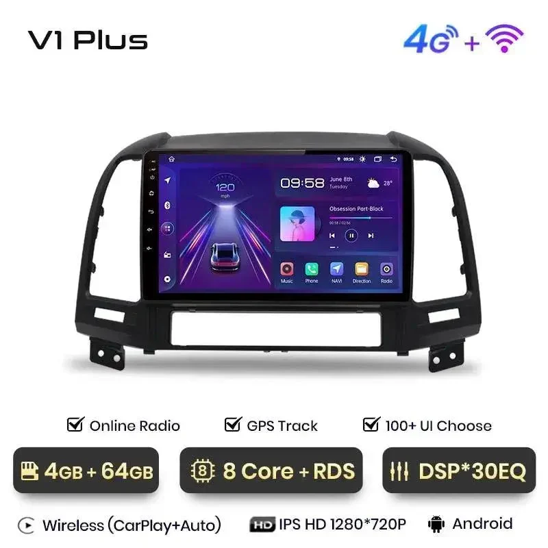 Radio Android do Hyundai Santa Fe II (2006-2012) CarPlay Android Auto 4G WiFi GPS DSP