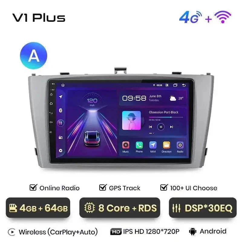 Radio Android do Toyota Avensis T27 (2008-2015) CarPlay Android Auto 4G WiFi GPS DSP