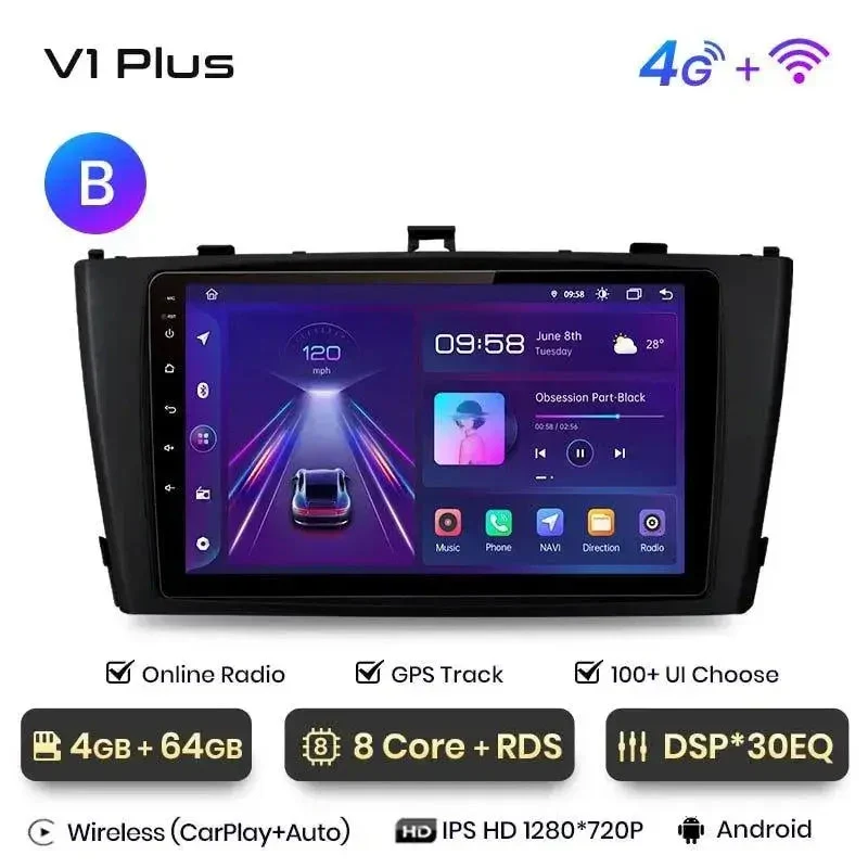 Radio Android do Toyota Avensis T27 (2008-2015) CarPlay Android Auto 4G WiFi GPS DSP