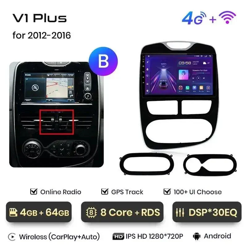 Radio Android do Renault Clio IV (2016-2019) CarPlay Android Auto 4G WiFi GPS DSP
