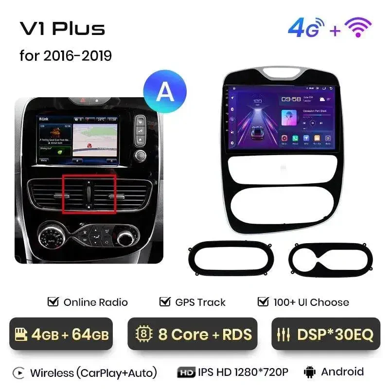 Radio Android do Renault Clio IV (2016-2019) CarPlay Android Auto 4G WiFi GPS DSP