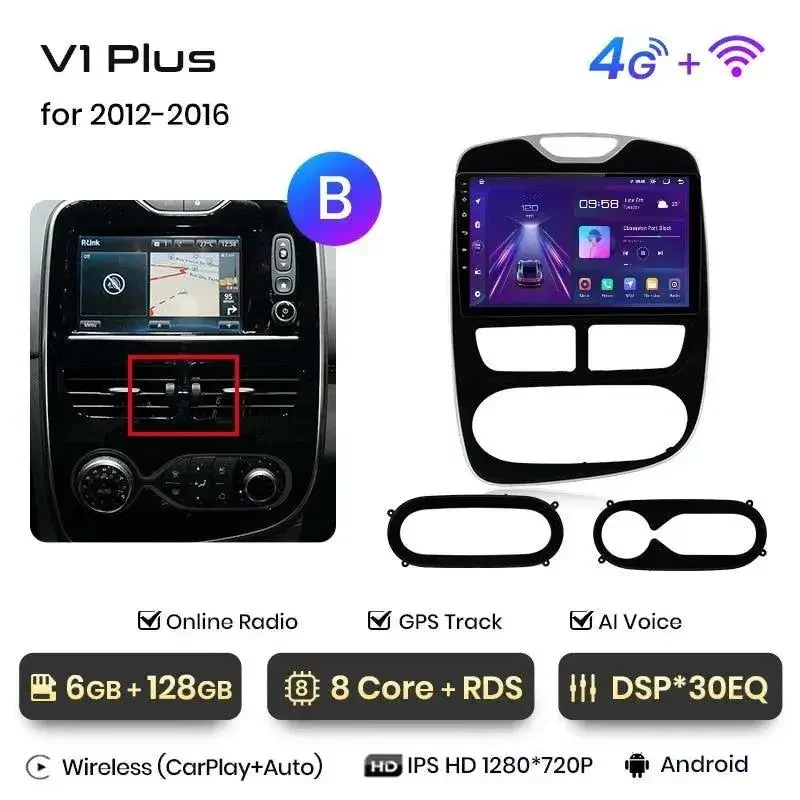 Radio Android do Renault Clio IV (2016-2019) CarPlay Android Auto 4G WiFi GPS DSP