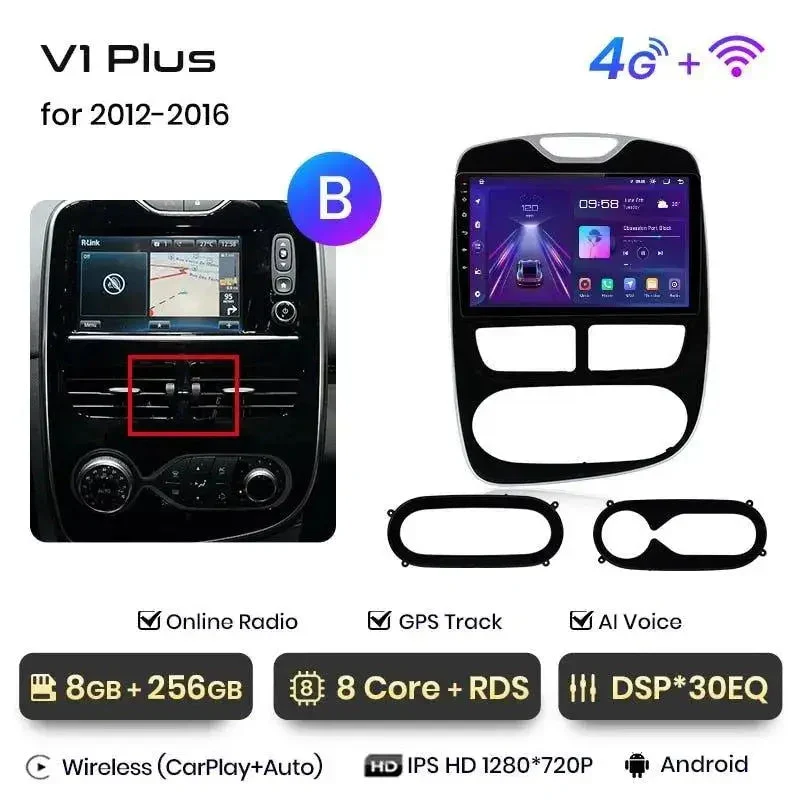 Radio Android do Renault Clio IV (2016-2019) CarPlay Android Auto 4G WiFi GPS DSP