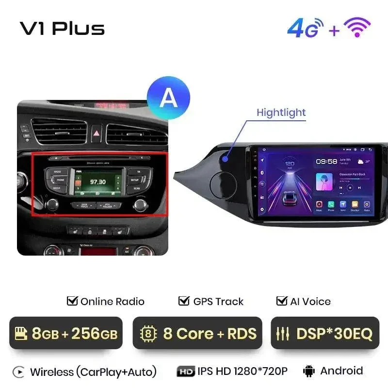 Radio Android do KIA Ceed (2012-2018) CarPlay Android Auto 4G WiFi GPS DSP