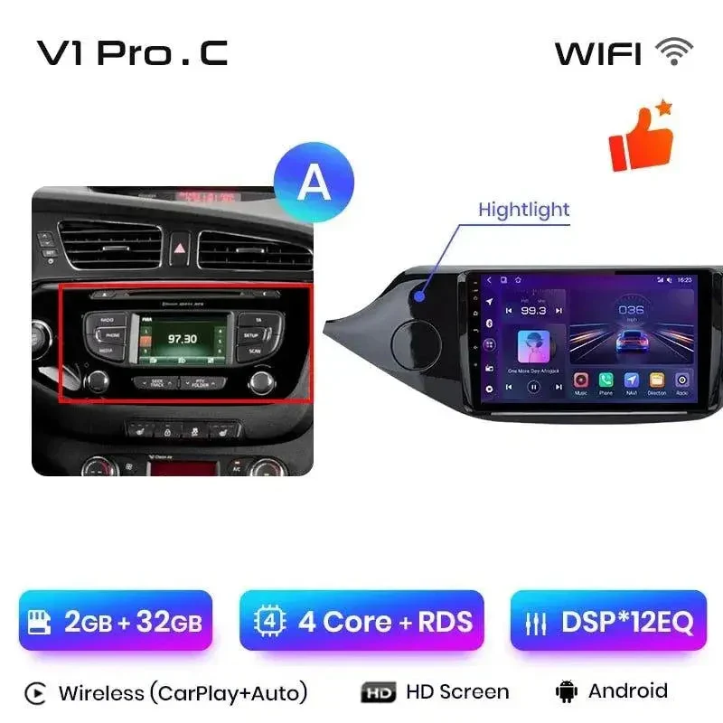 Radio Android do KIA Ceed (2012-2018) CarPlay Android Auto 4G WiFi GPS DSP