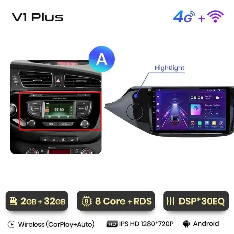 Radio Android do KIA Ceed (2012-2018) CarPlay Android Auto 4G WiFi GPS DSP