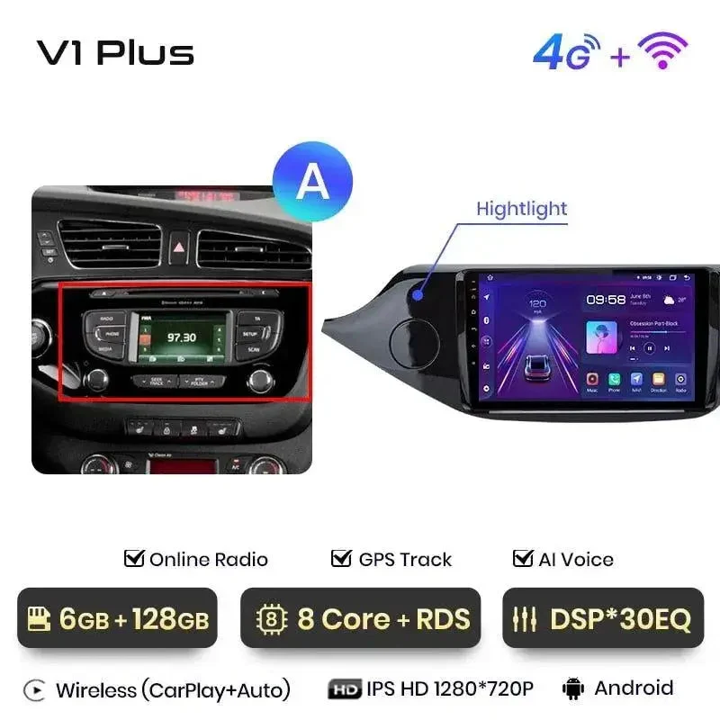 Radio Android do KIA Ceed (2012-2018) CarPlay Android Auto 4G WiFi GPS DSP