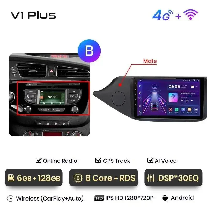 Radio Android do KIA Ceed (2012-2018) CarPlay Android Auto 4G WiFi GPS DSP