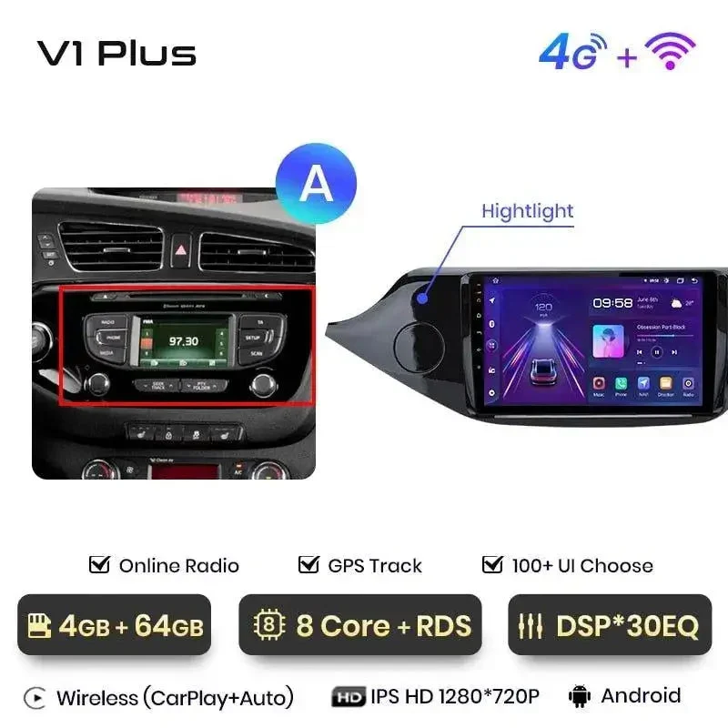 Radio Android do KIA Ceed (2012-2018) CarPlay Android Auto 4G WiFi GPS DSP