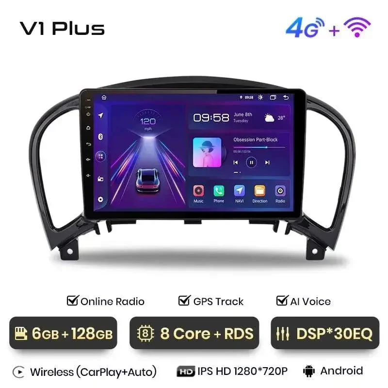Radio Android do Nissan Juke (2010-2014) CarPlay Android Auto 4G WiFi GPS DSP