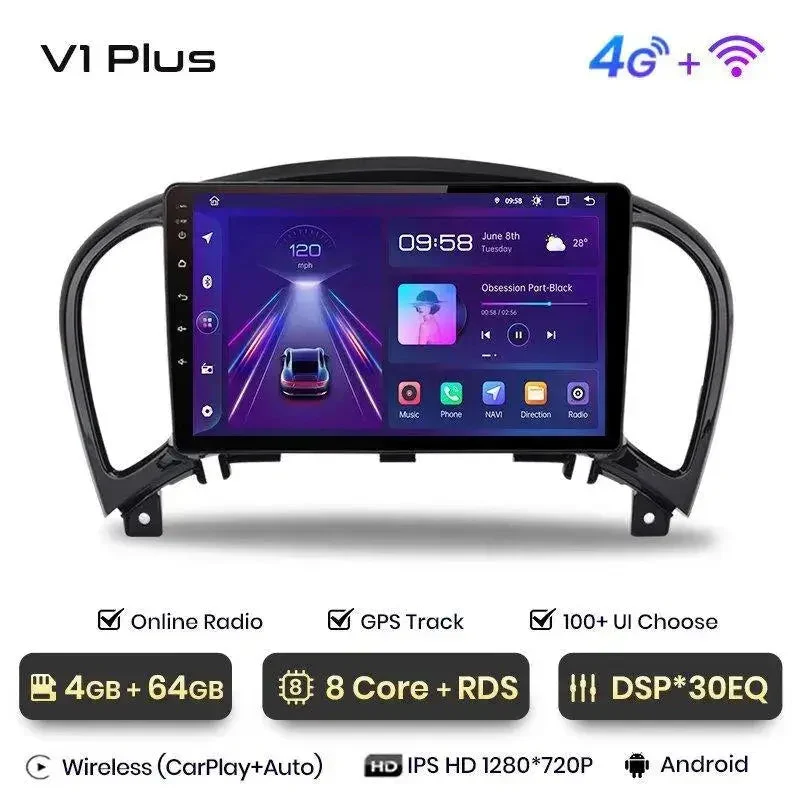 Radio Android do Nissan Juke (2010-2014) CarPlay Android Auto 4G WiFi GPS DSP