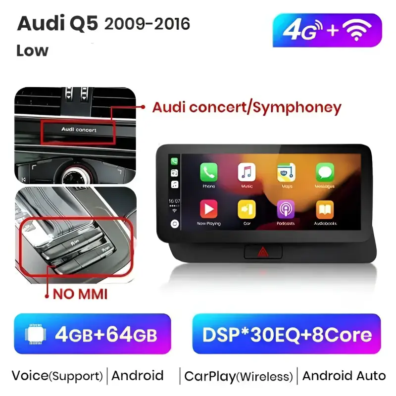 Radio Android do Audi Q5 Dedykowany Multimedialny (2009-2016) CarPlay Android Auto 4G WiFi GPS DSP Ekran