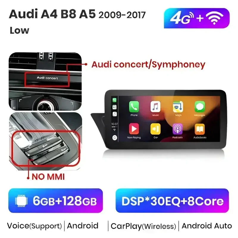 Radio Android do Audi A4 B8 A5 Dedykowany Multimedialny (2009-2017) CarPlay Android Auto 4G WiFi GPS DSP Ekran