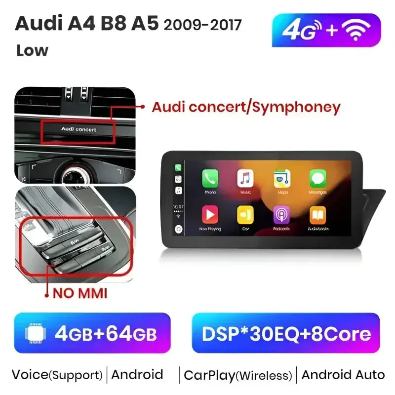 Radio Android do Audi A4 B8 A5 Dedykowany Multimedialny (2009-2017) CarPlay Android Auto 4G WiFi GPS DSP Ekran