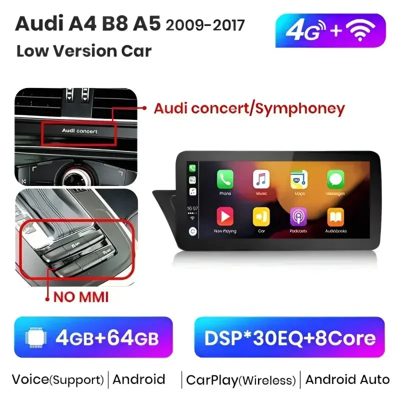 Radio Android do Audi A4 B8 A5 Dedykowany Multimedialny (2009-2017) CarPlay Android Auto 4G WiFi GPS DSP Ekran