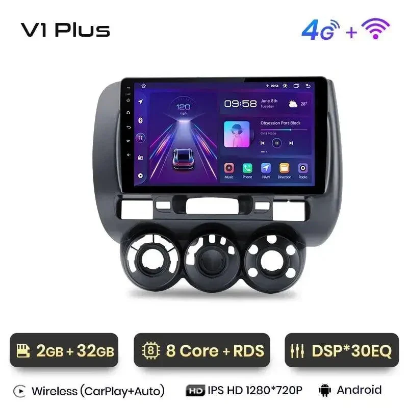 Radio Android do Honda Fit Jazz City (2002-2007) CarPlay Android Auto 4G WiFi GPS DSP