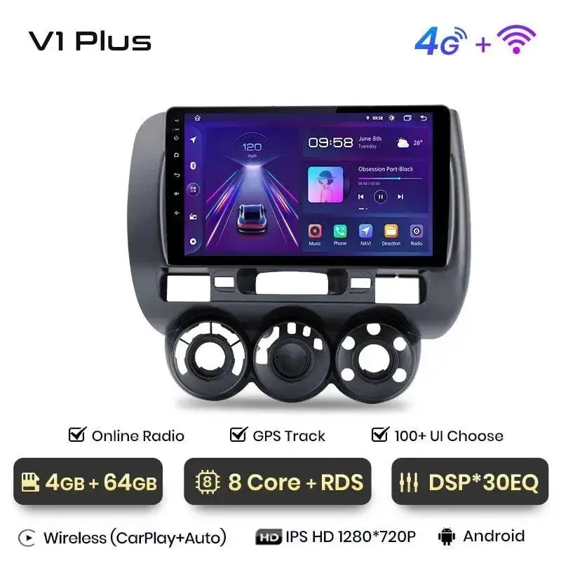 Radio Android do Honda Fit Jazz City (2002-2007) CarPlay Android Auto 4G WiFi GPS DSP