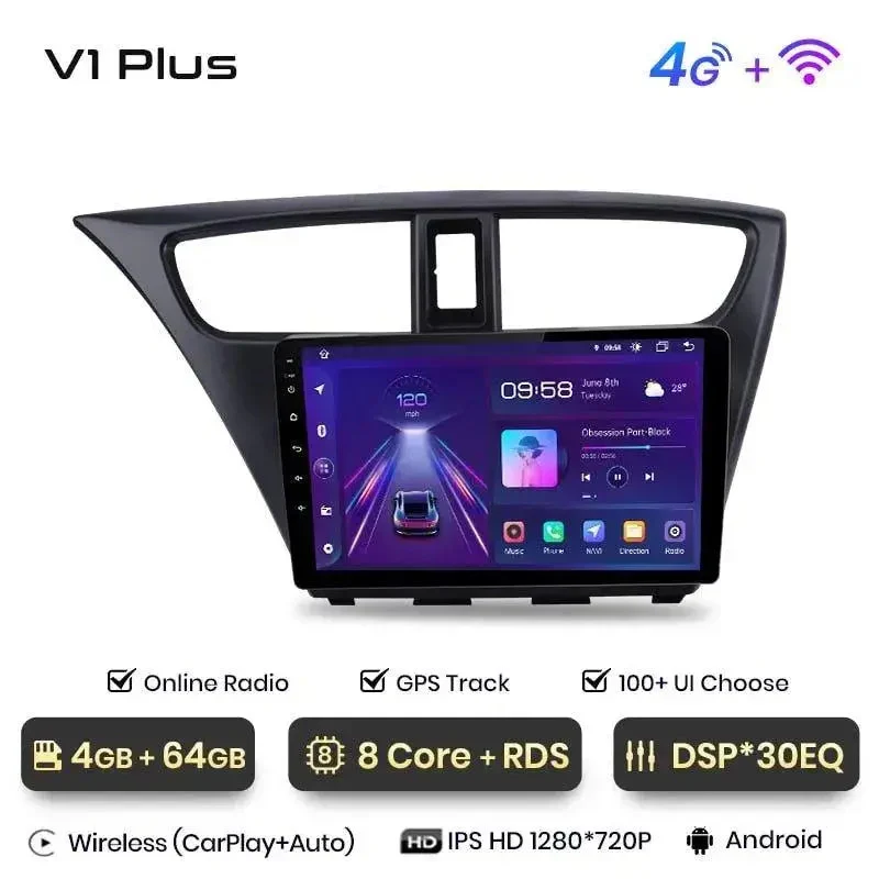 Radio Android do Honda Civic IX (2012-2017) CarPlay Android Auto 4G WiFi GPS DSP
