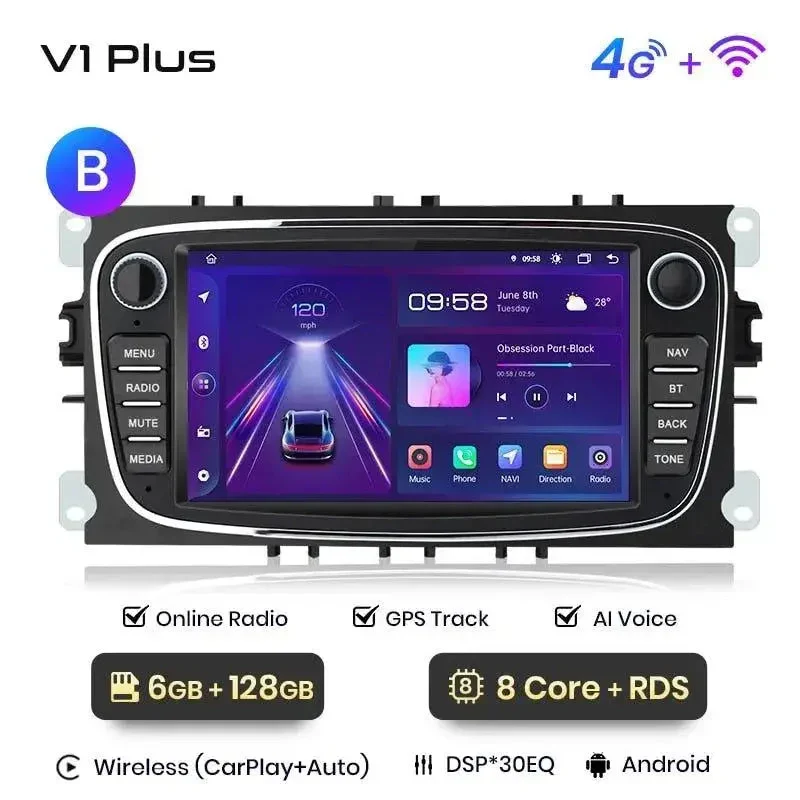 Radio Android do Ford Focus S-Max Mondeo Galaxy C-Max Kuga Multimedialne CarPlay Android Auto 4G WiFi GPS DSP