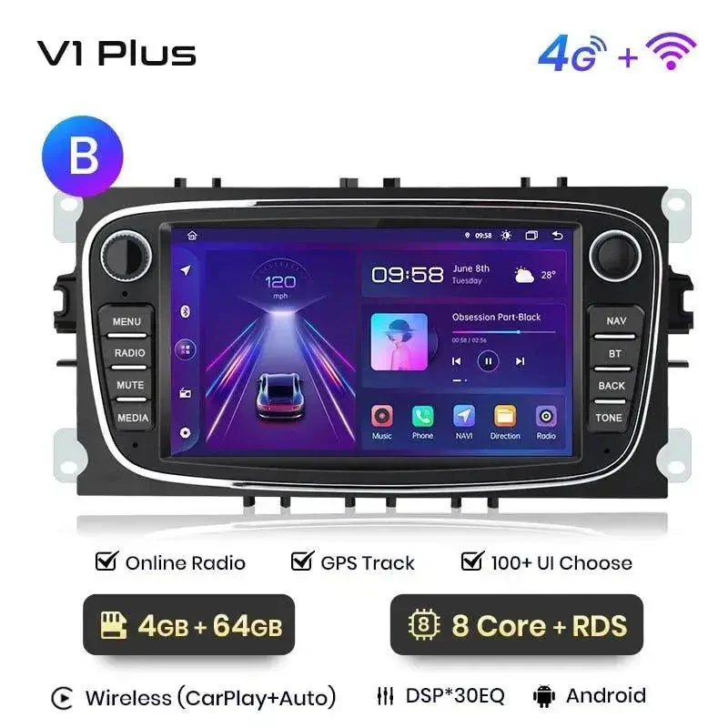 Radio Android do Ford Focus S-Max Mondeo Galaxy C-Max Kuga Multimedialne CarPlay Android Auto 4G WiFi GPS DSP