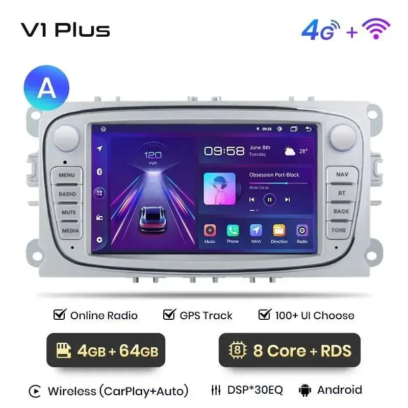 Radio Android do Ford Focus S-Max Mondeo Galaxy C-Max Kuga Multimedialne CarPlay Android Auto 4G WiFi GPS DSP