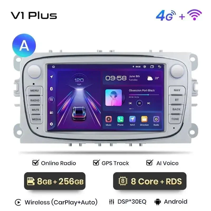 Radio Android do Ford Focus S-Max Mondeo Galaxy C-Max Kuga Multimedialne CarPlay Android Auto 4G WiFi GPS DSP