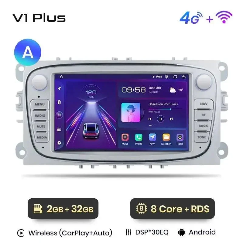 Radio Android do Ford Focus S-Max Mondeo Galaxy C-Max Kuga Multimedialne CarPlay Android Auto 4G WiFi GPS DSP