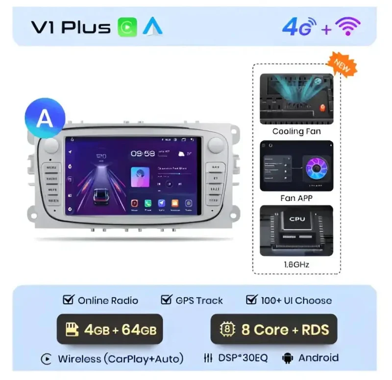 Radio Android do Ford Focus S-Max Mondeo Galaxy C-Max Kuga Multimedialne CarPlay Android Auto 4G WiFi GPS DSP